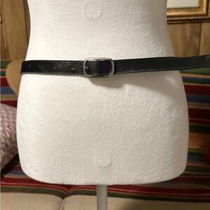 Classic Black Leather Belt with Silver Buckle, Reversible, 50”L